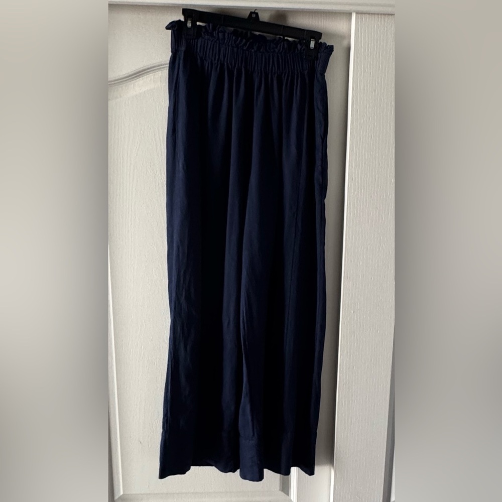 Free People Free-Est Wide-Leg Linen Trousers Pants Navy Blue SIZE XS